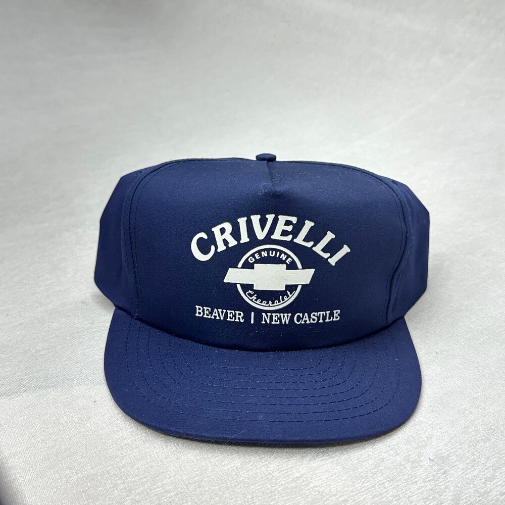 Vintage 80s Crivelli Chevrolet Twill Snapback Hat — Navy Blue Nissin Cap